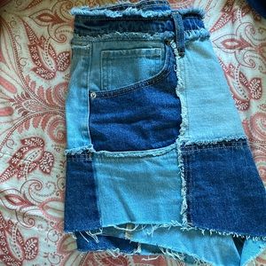 Women’s Super High-Rise Cut-Off Jean Shorts - Wild Fable Blue Denim Patchwork